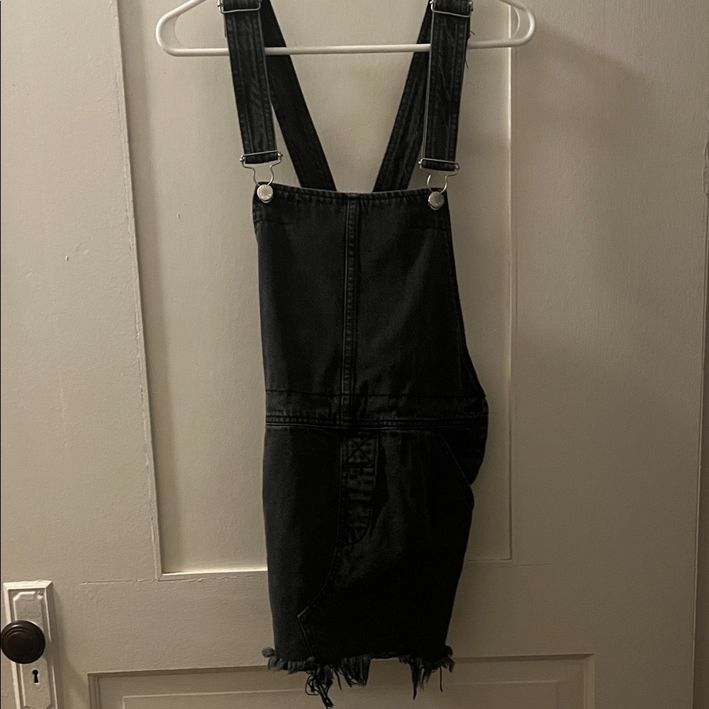 Free People Black Denim Overall Dress